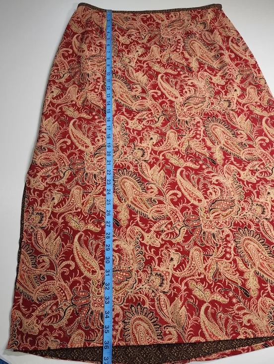 Handmade Reversible Maxi Skirt Red Beige Paisley Brown Geometric Boho Sz M - Picture 3 of 8